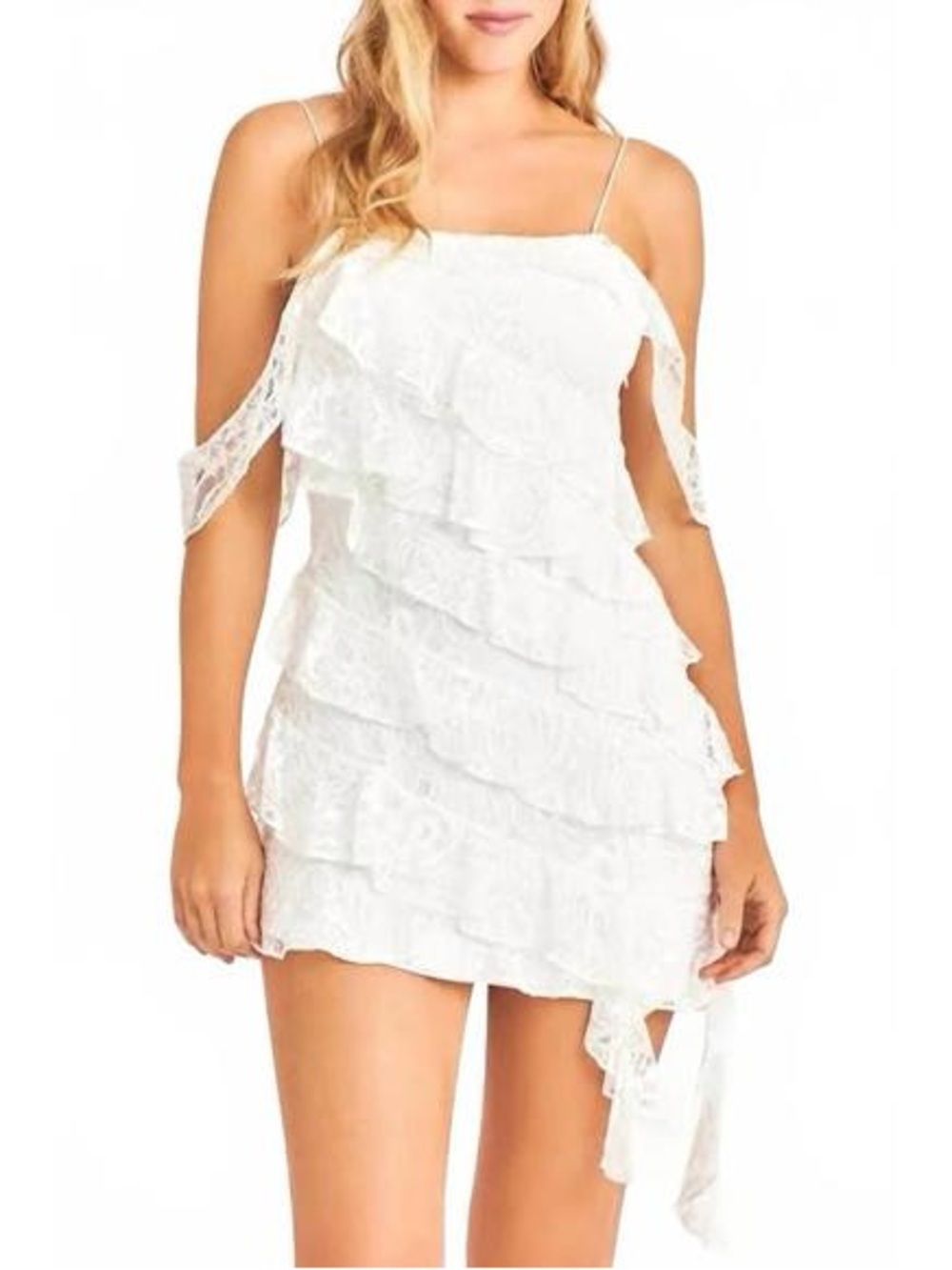 LoveShackFancy Sobine White Lace Ruffle Mini Dress